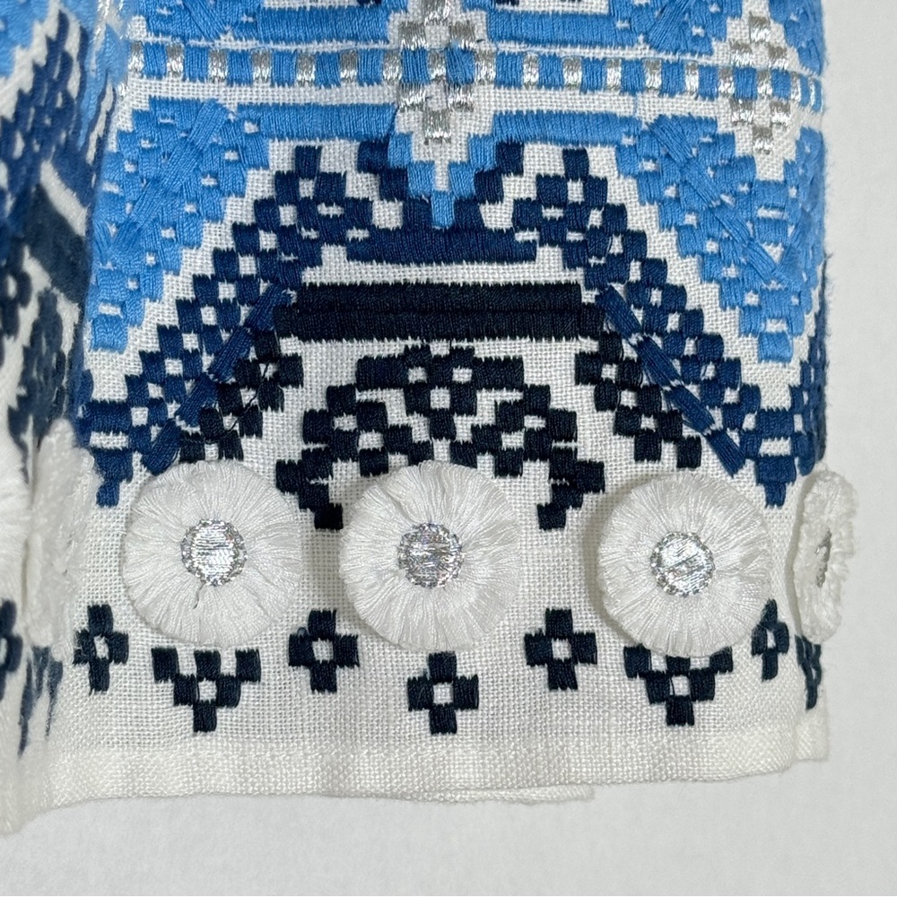 Alexis Embroidered Mini Skirt Lucille Western Scandi Boho Blue White SZ Medium - Picture 9 of 16
